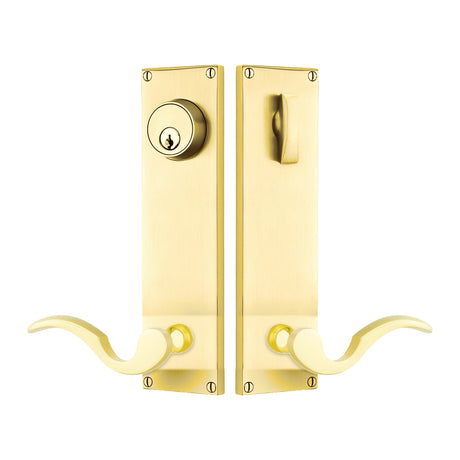 Modern Sideplate Entry Lockset by Emtek, Unlacquered Brass, Cortina Lever (Left Handed Door), Single Cylinder