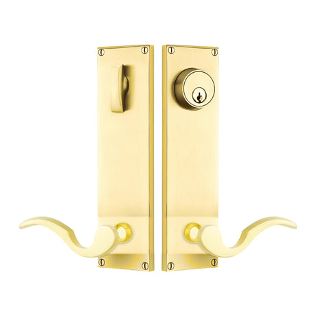 Modern Sideplate Entry Lockset by Emtek, Unlacquered Brass, Cortina Lever (Right Handed Door), Single Cylinder