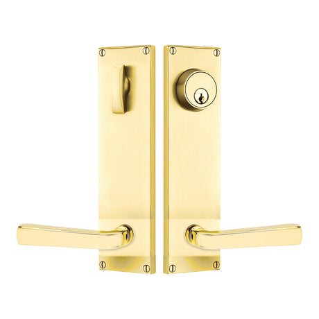 Modern Sideplate Entry Lockset by Emtek, Unlacquered Brass, Sion Lever (Right Handed Door), Single Cylinder