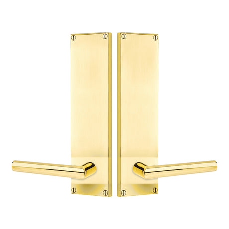 Modern Sideplate Entry Lockset by Emtek, Unlacquered Brass, Stuttgart Lever (Left Handed Door), Dummy