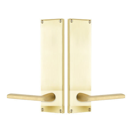 Modern Sideplate Entry Lockset by Emtek, Satin Brass, Helios Lever (Left Handed Door), Dummy