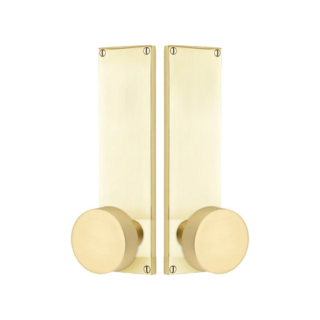 Modern Sideplate Entry Lockset by Emtek, Satin Brass, Round Knob, Dummy
