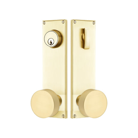 Modern Sideplate Entry Lockset by Emtek, Satin Brass, Round Knob, Single Cylinder