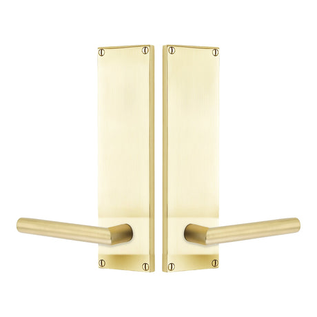 Modern Sideplate Entry Lockset by Emtek, Satin Brass, Stuttgart Lever (Left Handed Door), Dummy