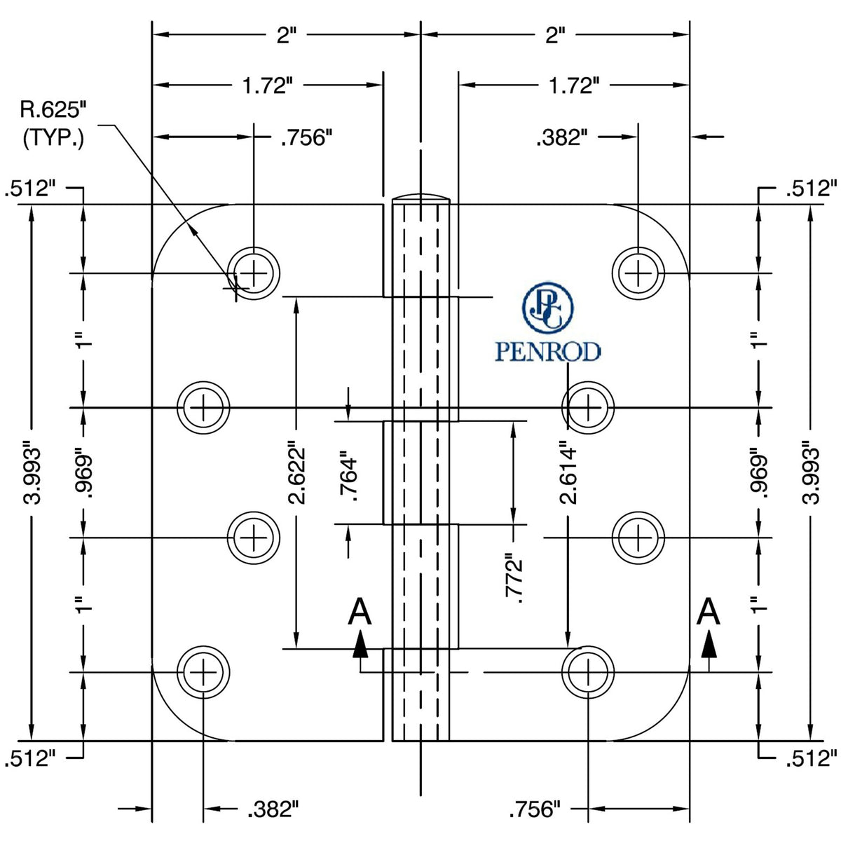 Exterior Hinge - Masonite Hole Pattern (3 pieces) – Pease Doors: The ...