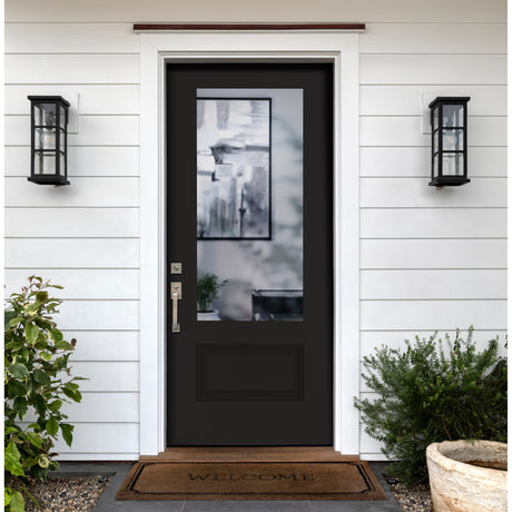 3/4 lite flush glazed fiberglass entry door with clear glass, shown installed