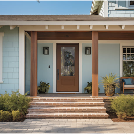 3/4 lite flush glazed fiberglass entry door with clear glass, shown installed