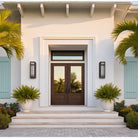 8 foot 3/4 lite flush glazed fiberglass entry door with clear glass, shown installed