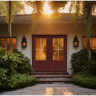 3/4 lite flush glazed fiberglass entry door with grilles between the glass, shown installed