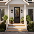 8 foot 3/4 lite Shaker flush glazed fiberglass entry door with clear glass, shown installed
