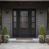 3/4 lite Shaker flush glazed fiberglass entry door with Dexter glass, shown installed