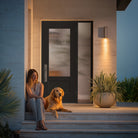 3/4 lite Shaker flush glazed fiberglass entry door with Double Waterglass glass, shown installed