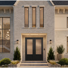 8 foot 3/4 lite Shaker flush glazed fiberglass entry door with Wide Reed glass, shown installed
