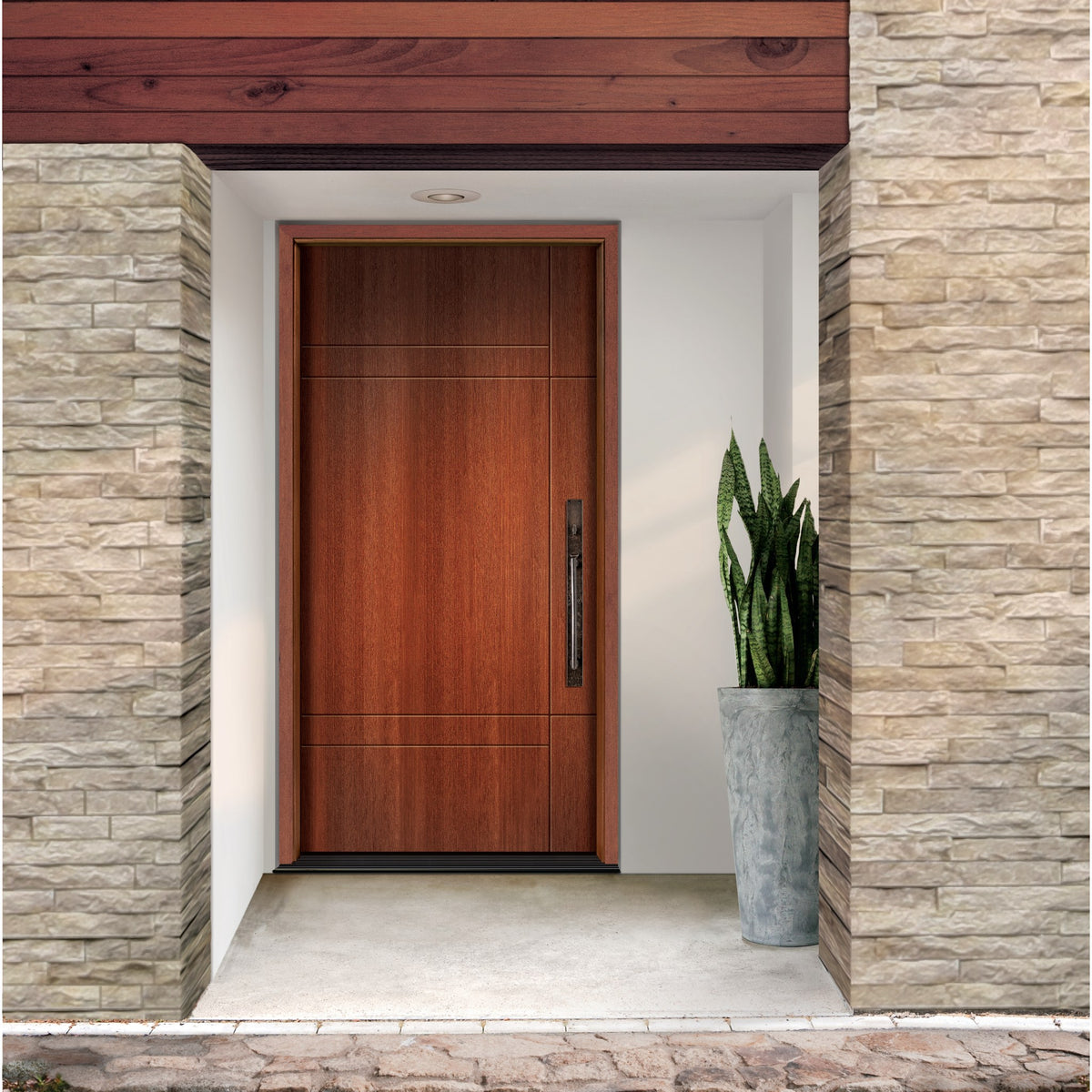 Contemporary 12 fiberglass entry door, shown installed