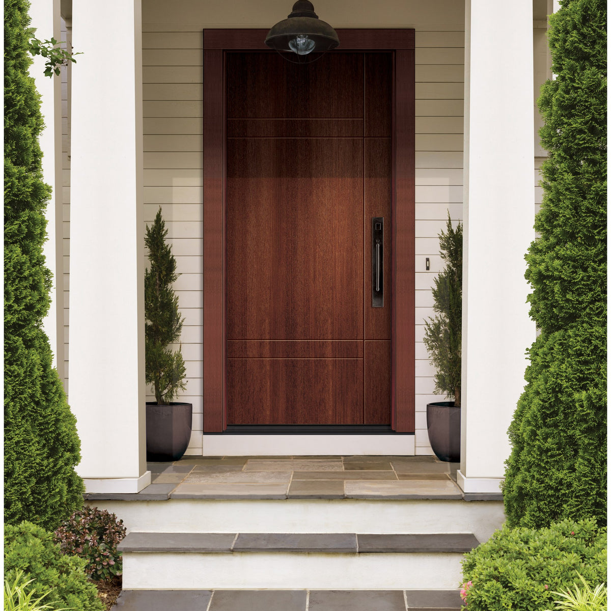 Contemporary 12 fiberglass entry door, shown installed