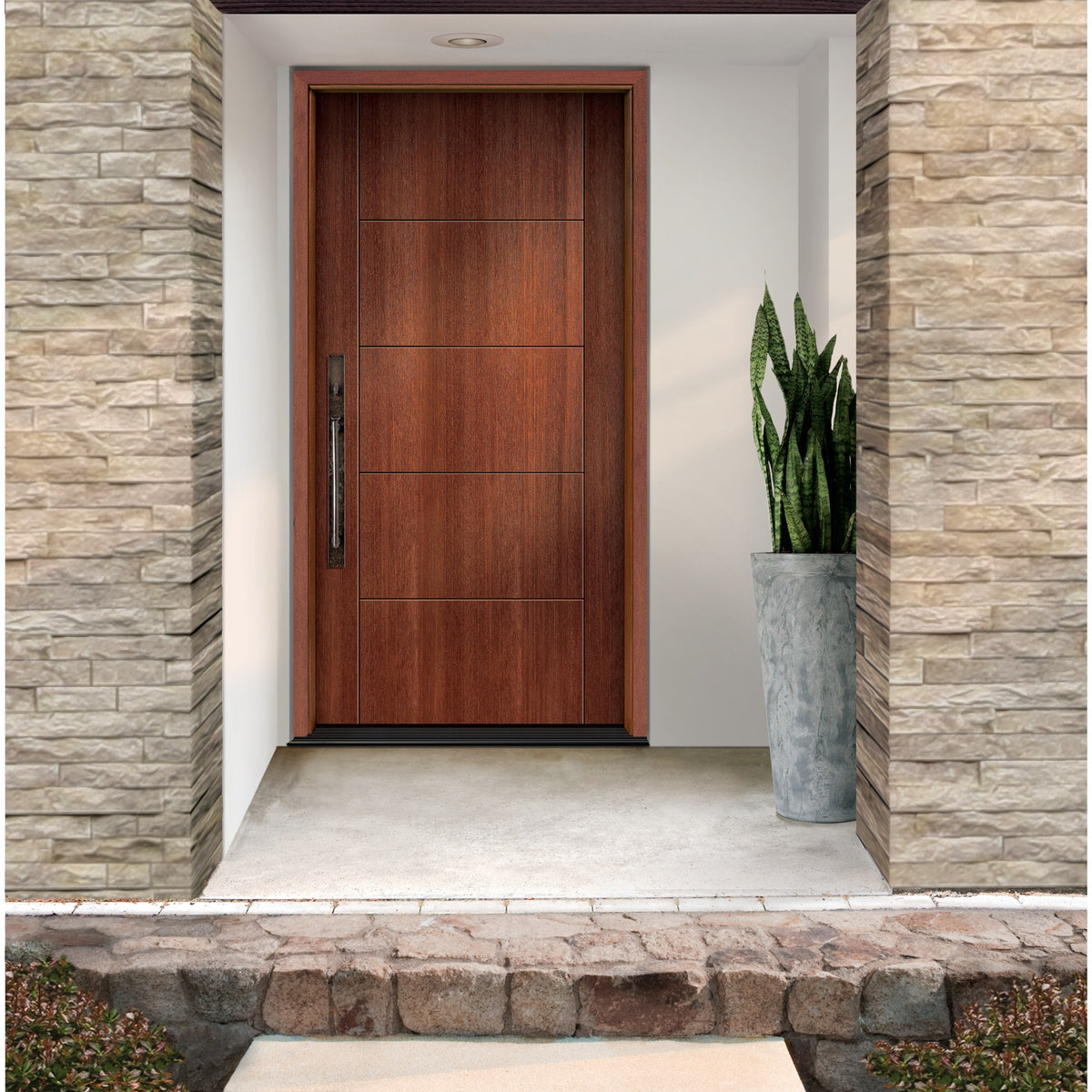 Contemporary 24 fiberglass entry door, shown installed