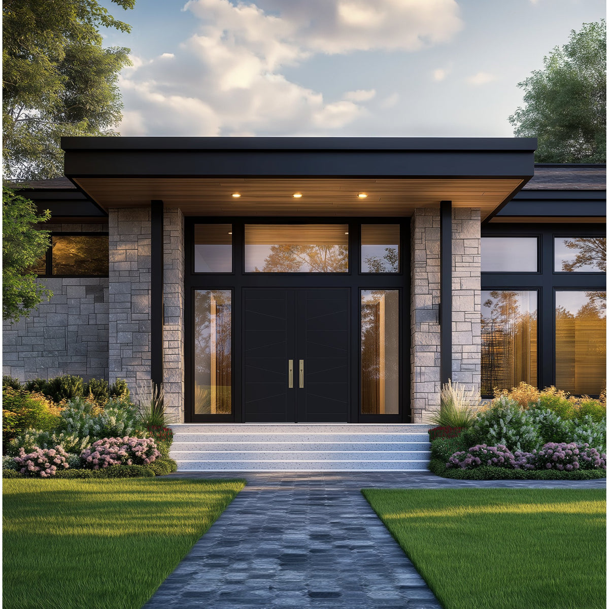 8 foot Contemporary 29 fiberglass entry door, shown installed