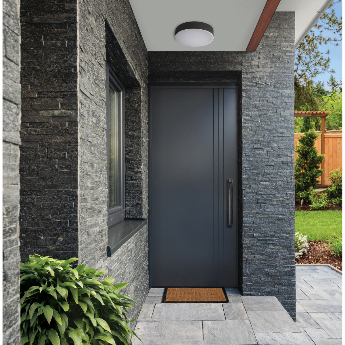 Contemporary 30 fiberglass entry door, shown installed