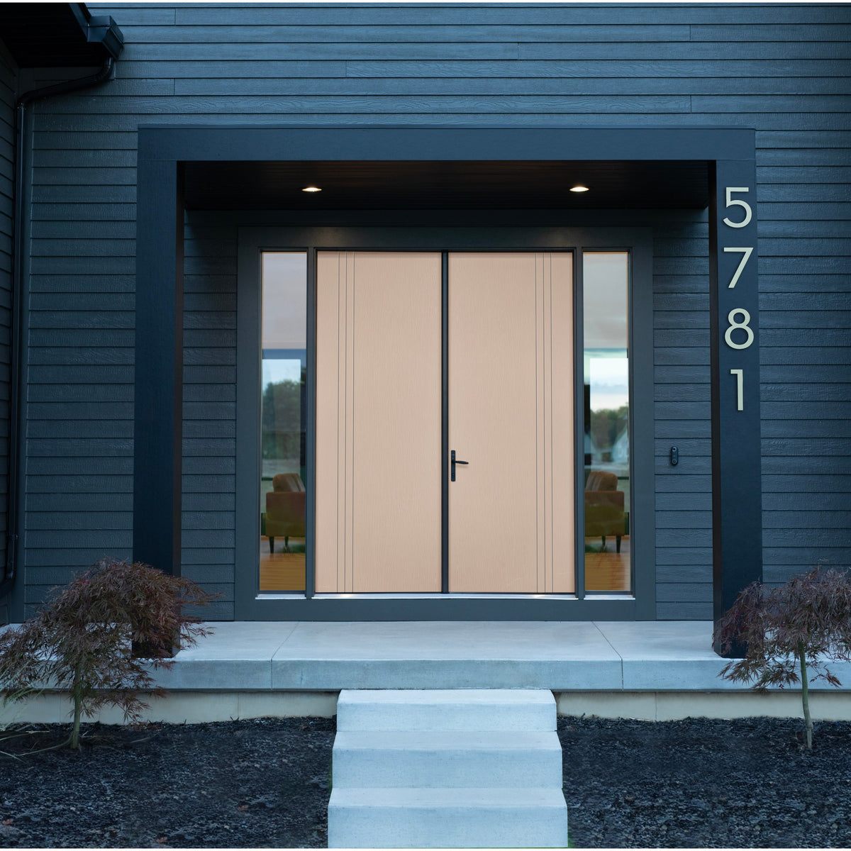 8 foot Contemporary 30 fiberglass entry door, shown installed