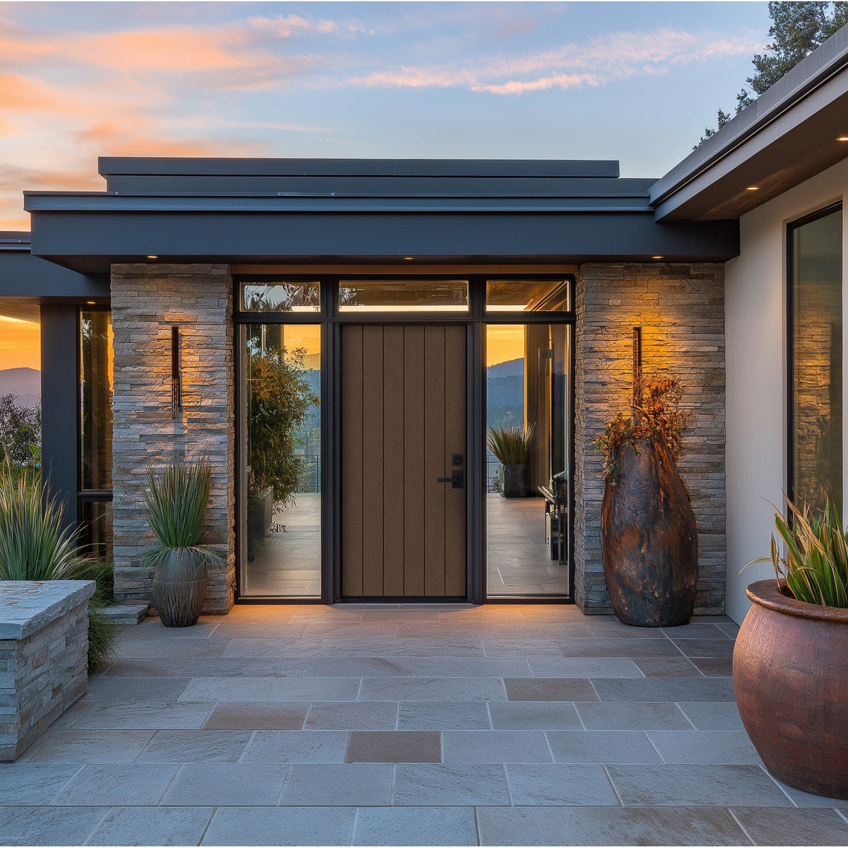 Contemporary 60 fiberglass entry door, shown installed