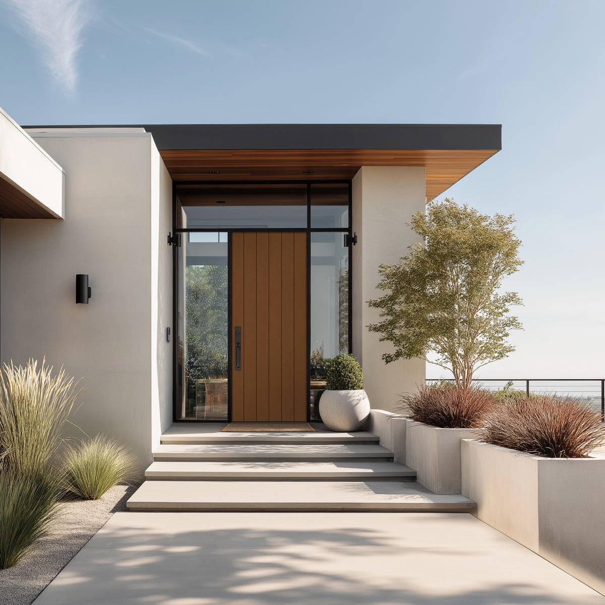 8 foot Contemporary 60 fiberglass entry door, shown installed