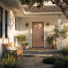 Craftsman 2 Panel flush glazed fiberglass entry door with Double Waterglass glass, shown installed