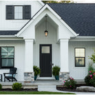 8 foot Craftsman 2 Panel flush glazed fiberglass entry door with Rain glass, shown installed