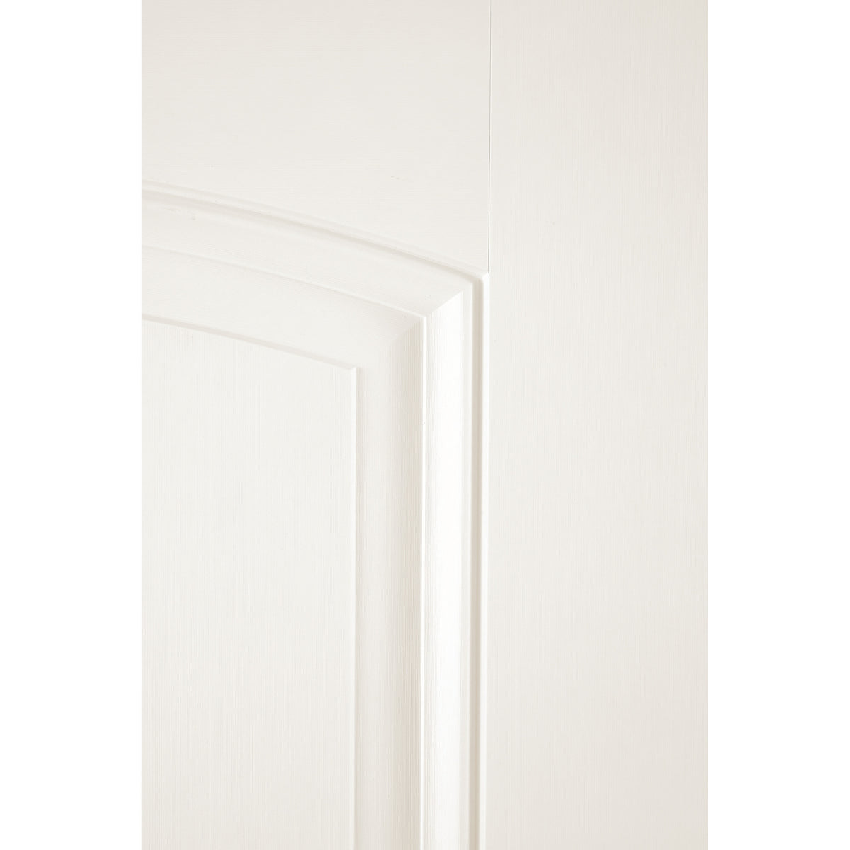 Close-up of the arched cambertop panel on a white Satin Smooth fiberglass door