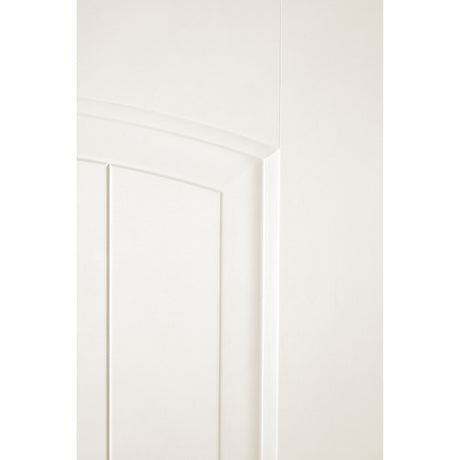 Close-up of the cambertop plank panel on a white Satin Smooth fiberglass door