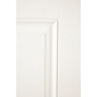 Close-up of the raised panel embossment on a white Satin Smooth fiberglass door
