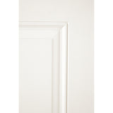Close-up of the raised panel embossment on a white Satin Smooth fiberglass door