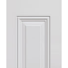 Close-up of the raised panel profile on a white steel entry door