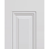 Close-up of the raised panel profile on a white steel entry door