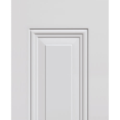 Close-up of the raised panel profile on a white steel entry door
