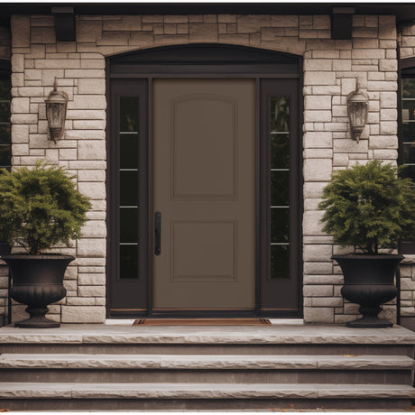 2 Panel Cambertop fiberglass entry door, shown installed