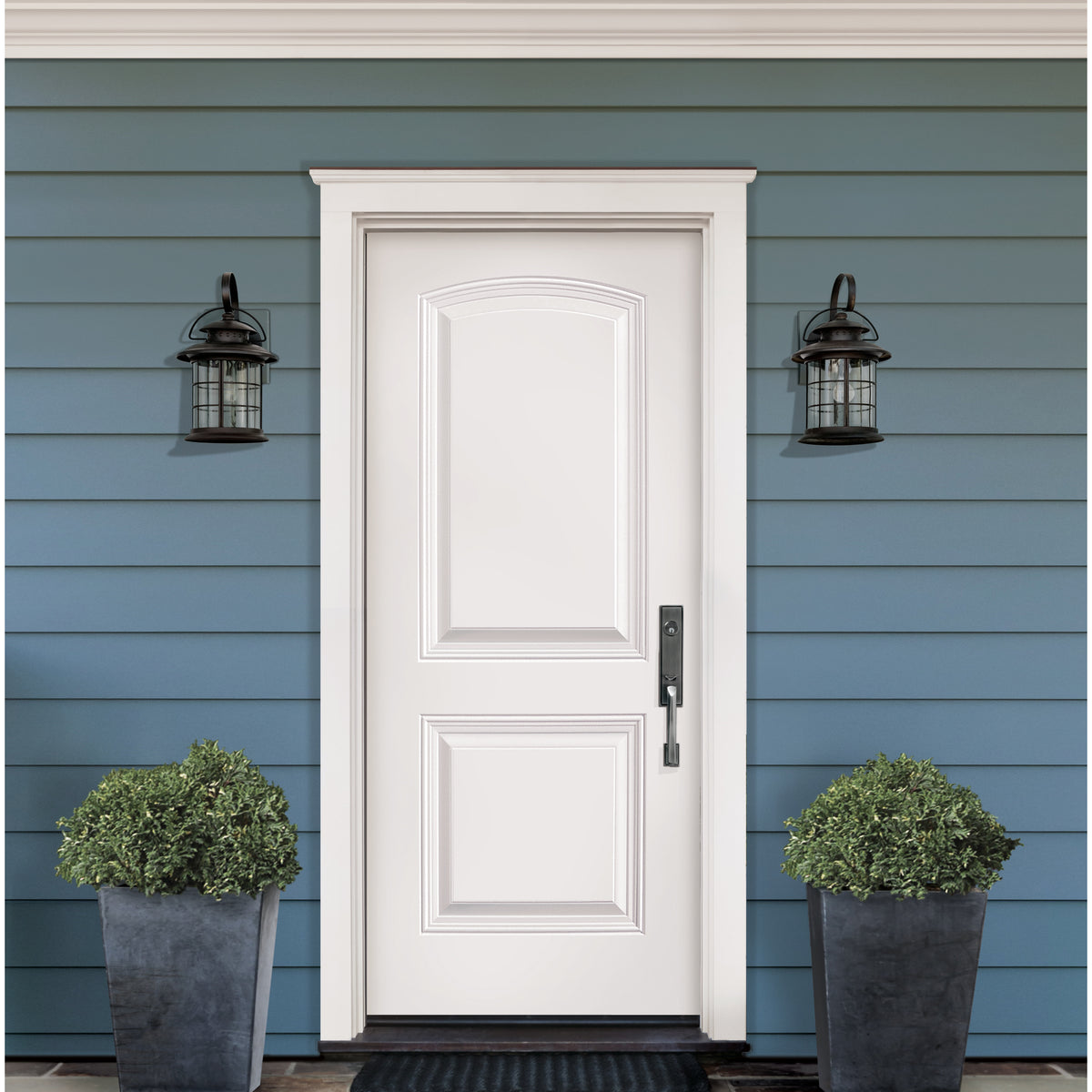2 Panel Cambertop steel entry door, shown installed