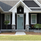 2 Panel Cambertop Plank fiberglass entry door, shown installed
