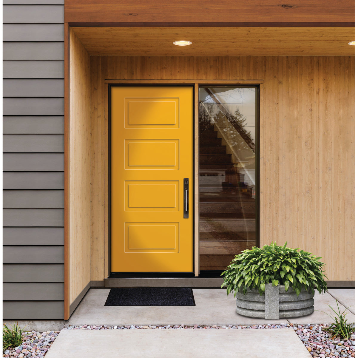 4 Panel Urban steel entry door, shown installed