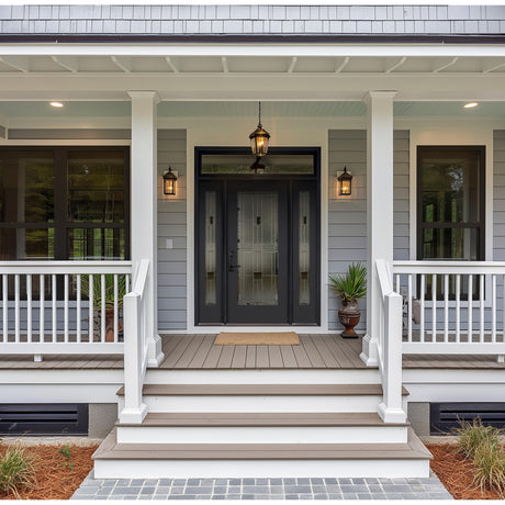 Full lite flush glazed fiberglass entry door with Austin glass, shown installed