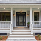 Hurricane-rated full lite flush glazed fiberglass entry door with Austin glass, shown installed