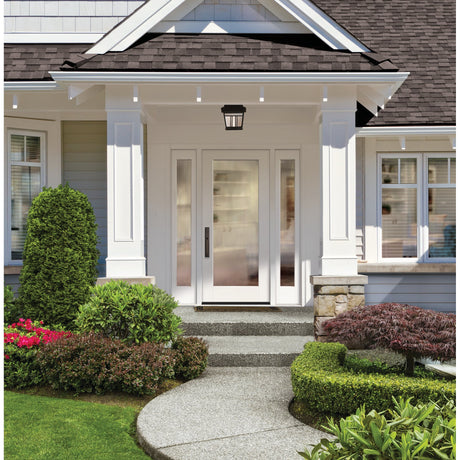 Full lite flush glazed fiberglass entry door with clear glass, shown installed