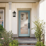 Full lite flush glazed fiberglass entry door with clear glass, shown installed