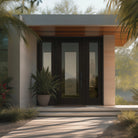 8 foot full lite flush glazed fiberglass entry door with clear glass, shown installed