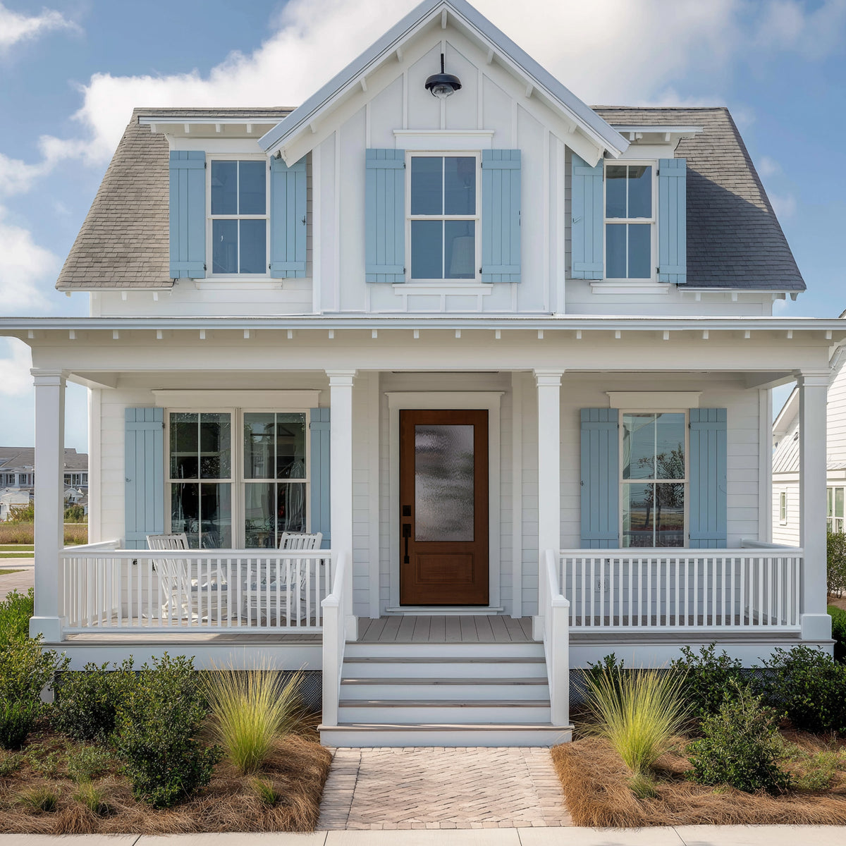 Full lite flush glazed fiberglass entry door with Double Waterglass glass, shown installed