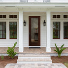 8 foot full lite flush glazed fiberglass entry door with Vapor glass, shown installed