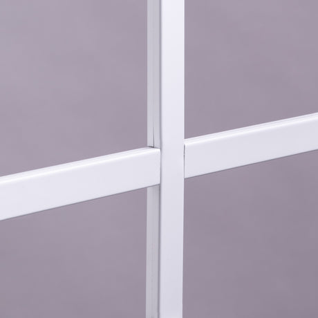 Close-up of white grilles between the glass