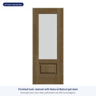 3/4 lite flush glazed Rift Cut fiberglass entry door with frosted glass, shown after finishing with Natural Walnut gel stain (simulated color)