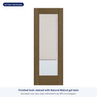 Full lite flush glazed Rift Cut fiberglass entry door with raise and lower blinds, shown after finishing with Natural Walnut gel stain (simulated color)