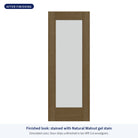 Full lite flush glazed Rift Cut fiberglass entry door with frosted glass, shown after finishing with Natural Walnut gel stain (simulated color)