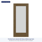 Full lite flush glazed Rift Cut fiberglass entry door with frosted glass, shown after finishing with Natural Walnut gel stain (simulated color)